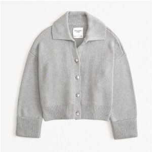 abercrombie & fitch gray button down collared cardigan/sweater